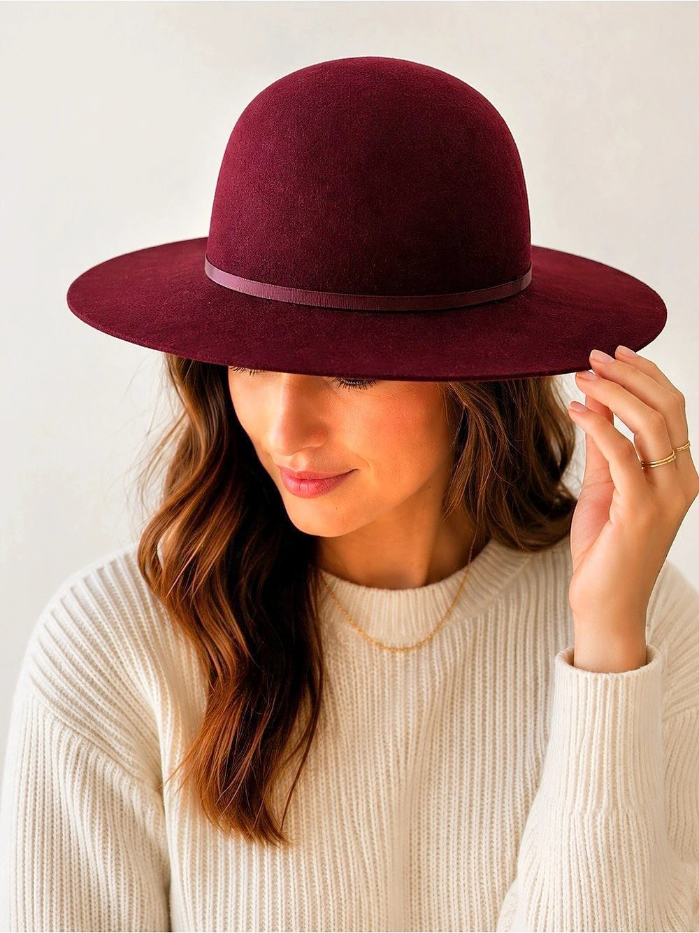 🔹 Wool Felt Wide Brim Rancher Hat in Burgundy Like New